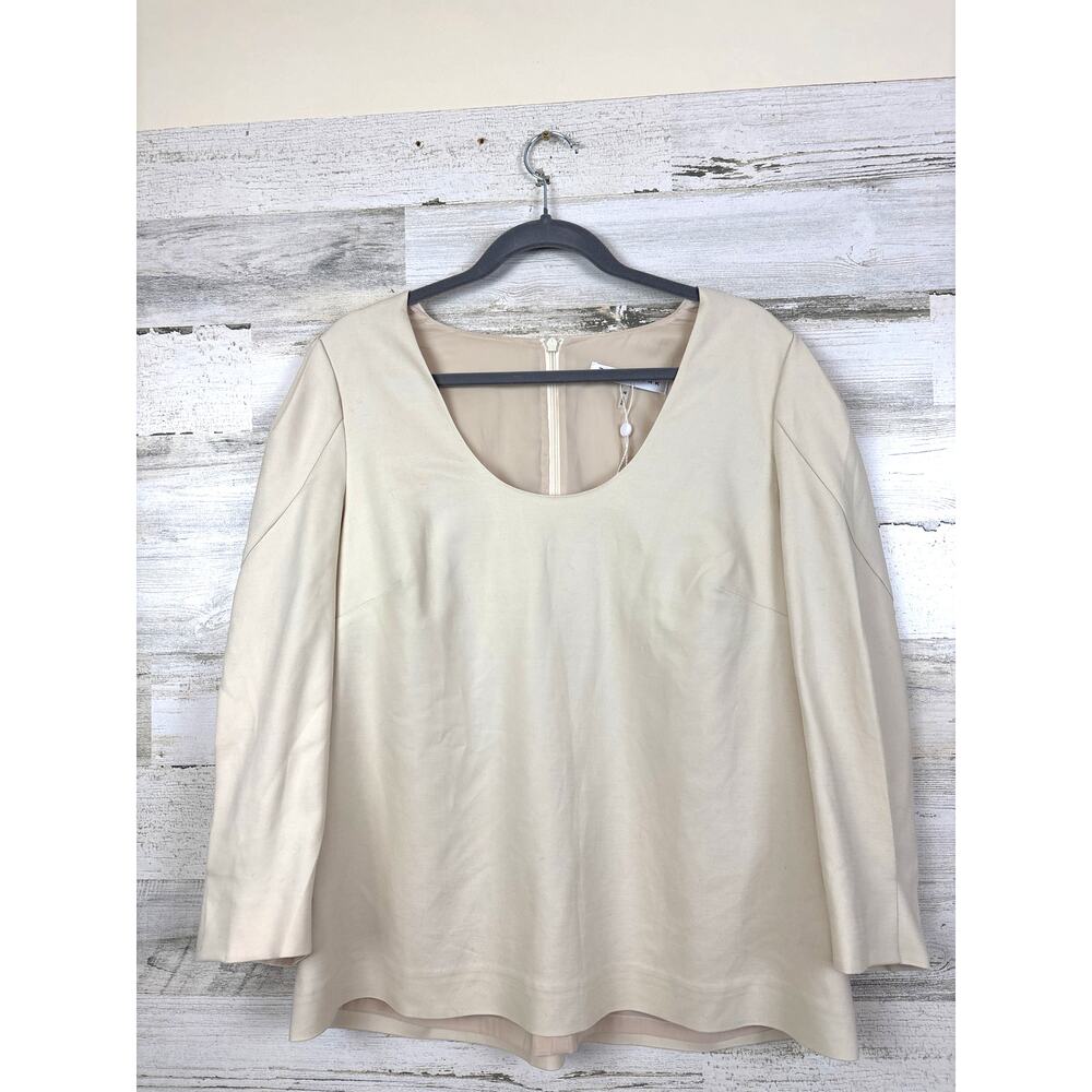 Trina Turk Womens 16 Beige Scoop Neck 3/4 Sleeve Lined Lyocell Blouse NEW
